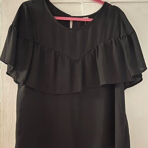 Black Ruffle Yoke Women's Top